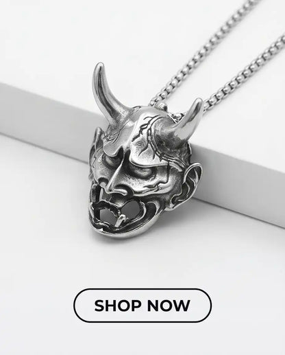 Japanese Hannya Mask Pendant Box Chain