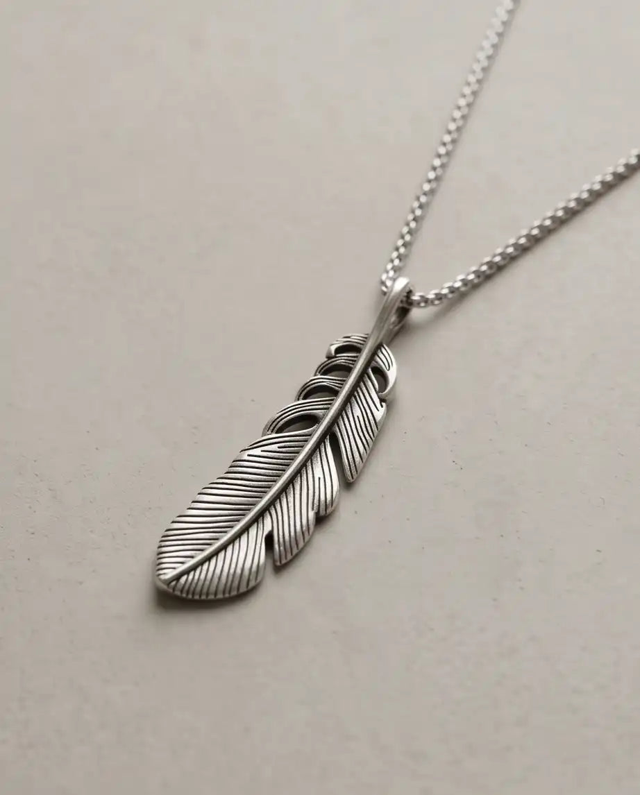 Antiqued Feather Blade Pendant Box Chain
