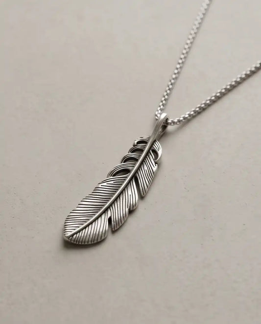 Antiqued Feather Blade Pendant Box Chain