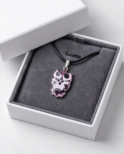 Mystical Purple Watercolor Owl Totem Pendant Necklace