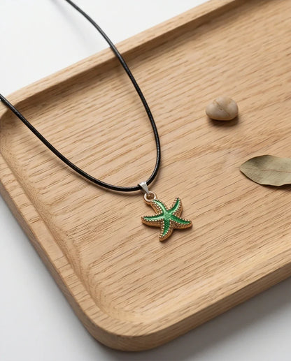 Gold and Textured Green Starfish Necklace