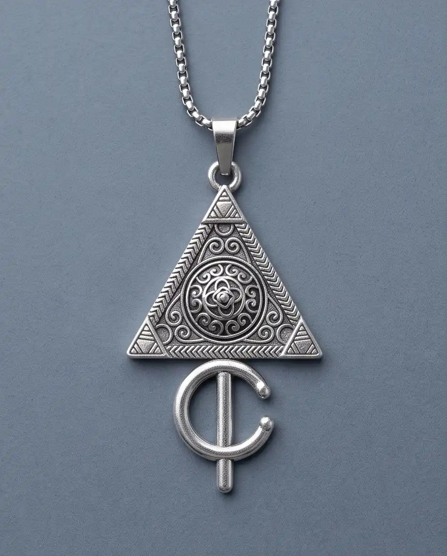 Geometric Occult Triangle and Cross Pendant Box Chain