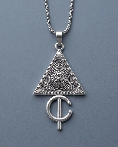 Geometric Occult Triangle and Cross Pendant Box Chain