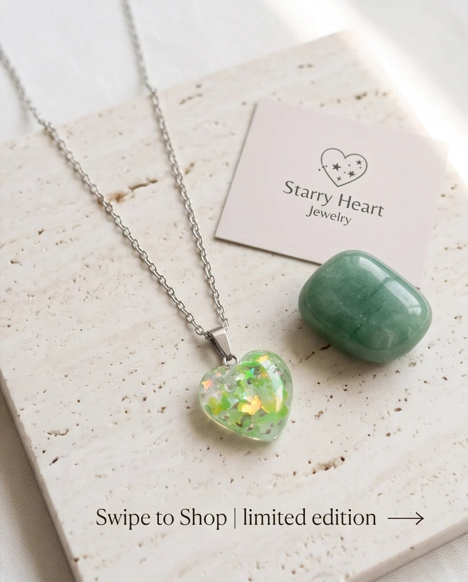 Silver Lime Green Glitter Heart Resin Pendant Necklace