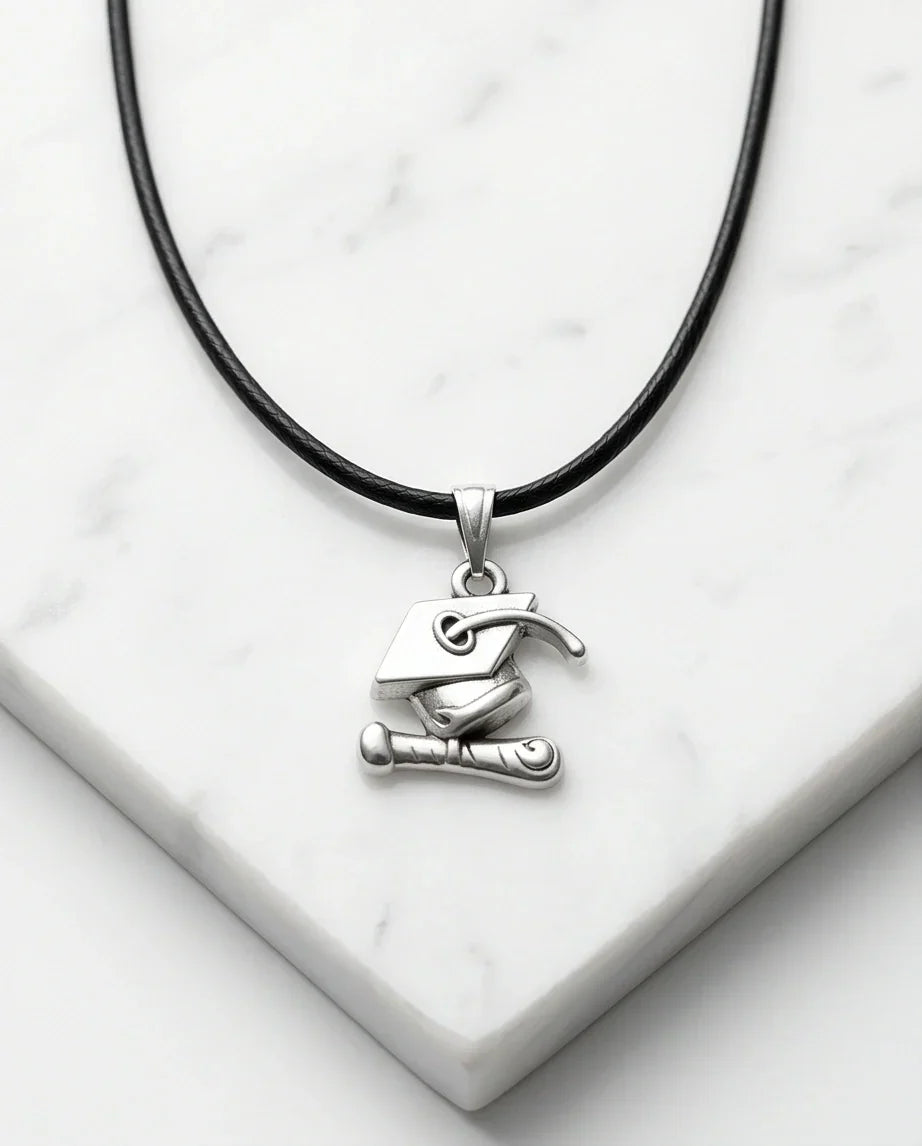 Silver Graduation Cap Pendant Necklace