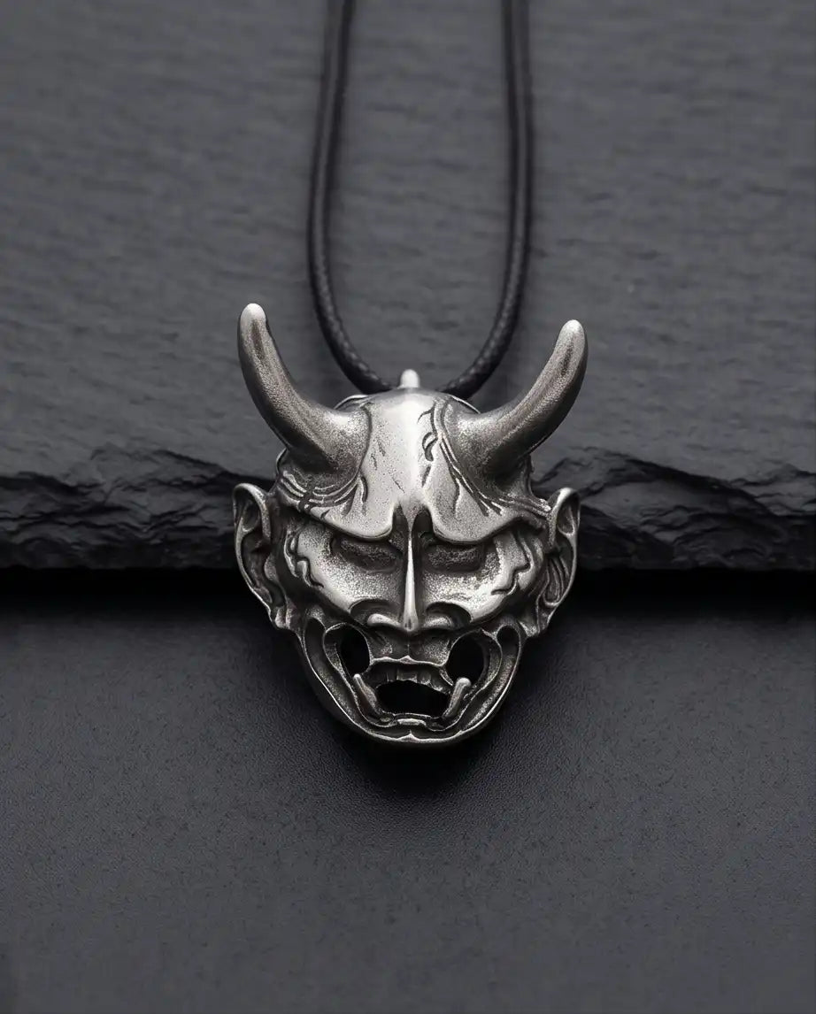 Japanese Hannya Mask Pendant Box Chain