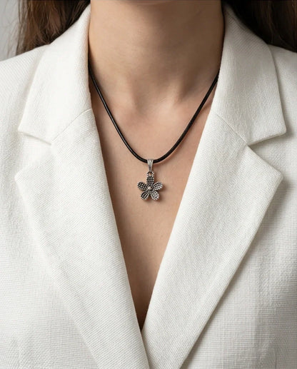 Silver Beaded Textured Flower Necklace
