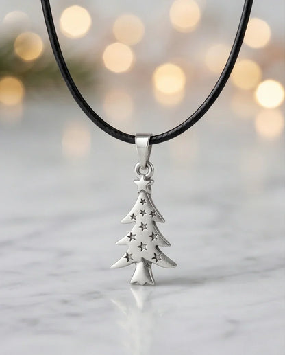 The Starry Pine: Minimalist Matte Silver Christmas Tree Pendant Necklace
