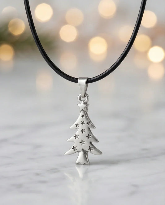 The Starry Pine: Minimalist Matte Silver Christmas Tree Pendant Necklace