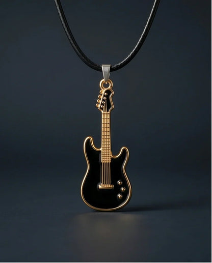 Gold and Black Electric Guitar Necklace