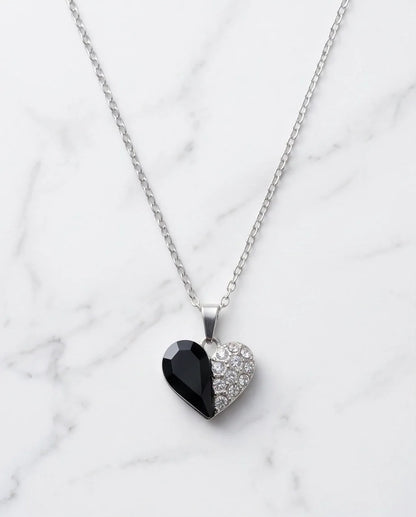 Silver Onyx Heart Pavé Pendant Necklace