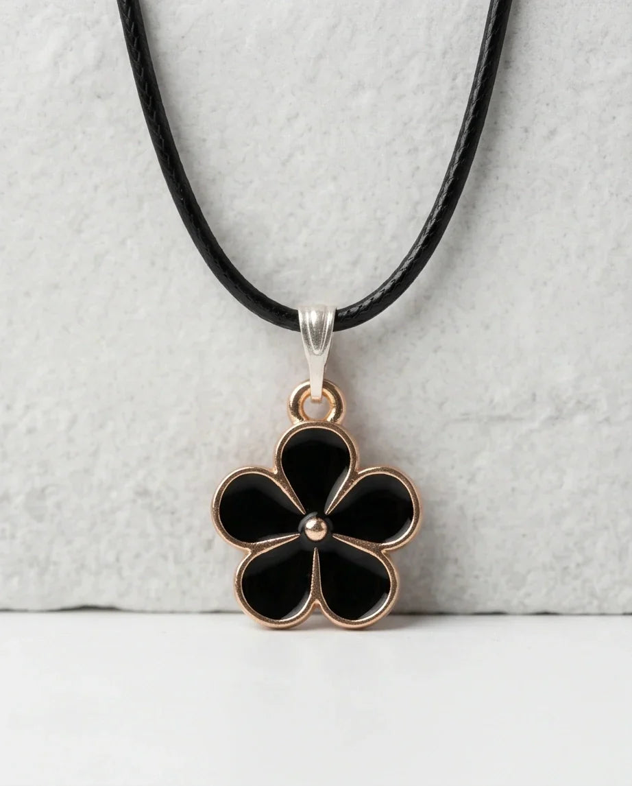 Gold and Black Flower Pendant Necklace