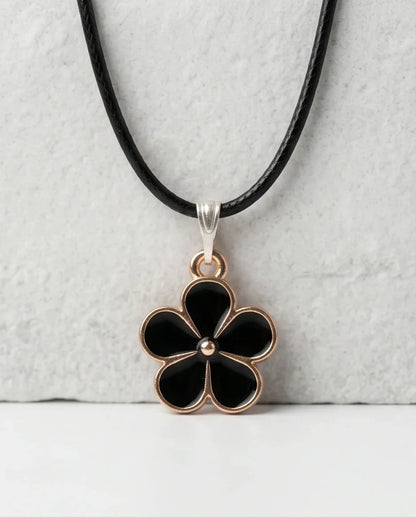 Gold and Black Flower Pendant Necklace