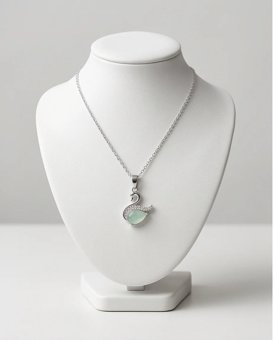 Silver Mint Green Swan Pendant Necklace