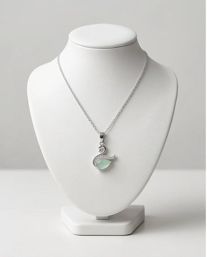 Silver Mint Green Swan Pendant Necklace