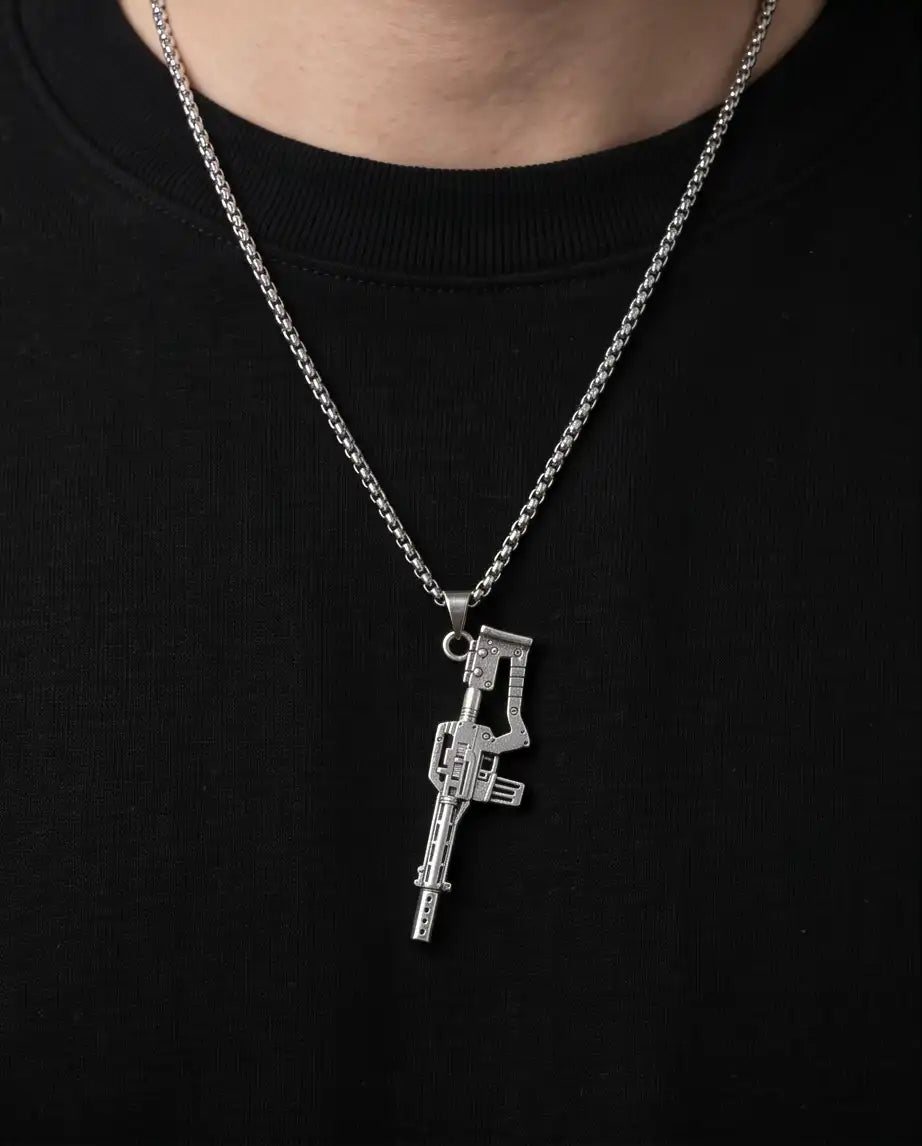 Cyberpunk Assault Rifle Weapon Pendant Box Chain