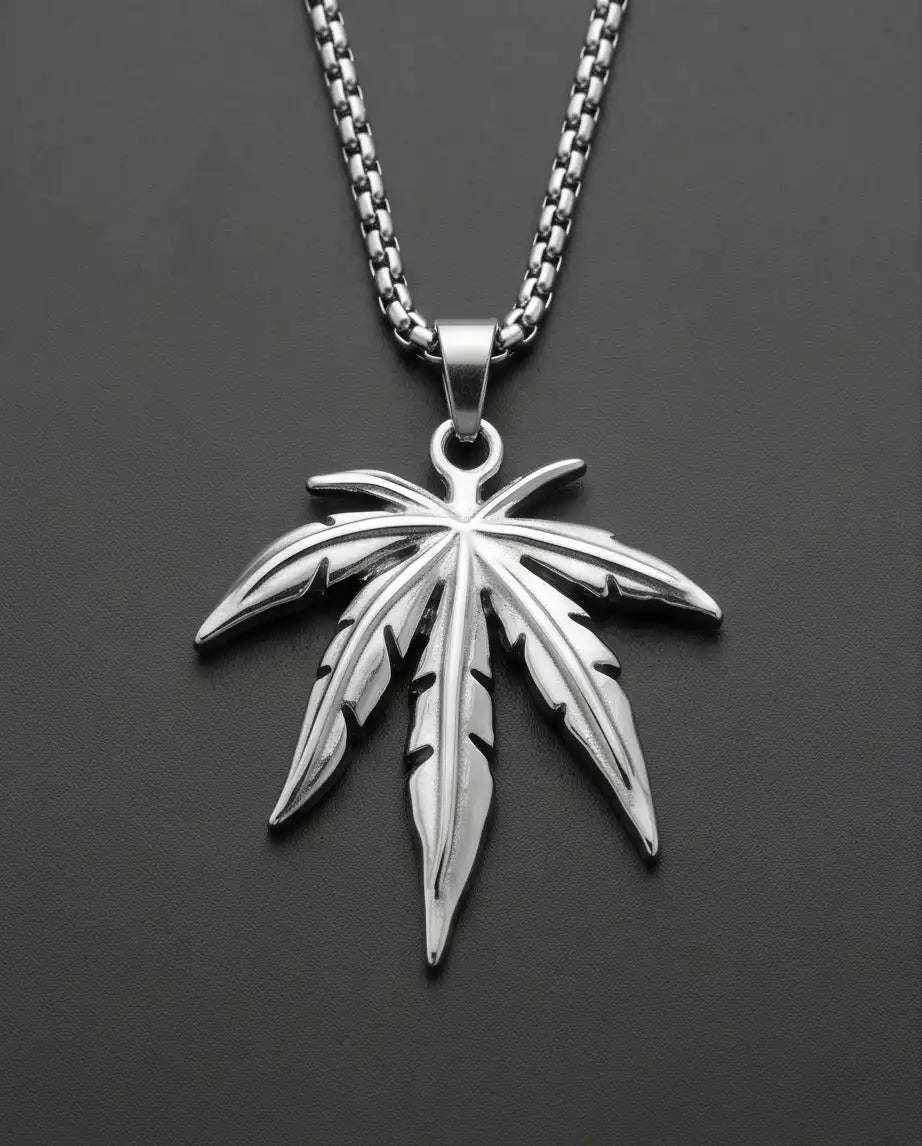 Silver Leaf Pendant Cord Necklace