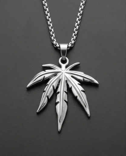 Silver Leaf Pendant Cord Necklace