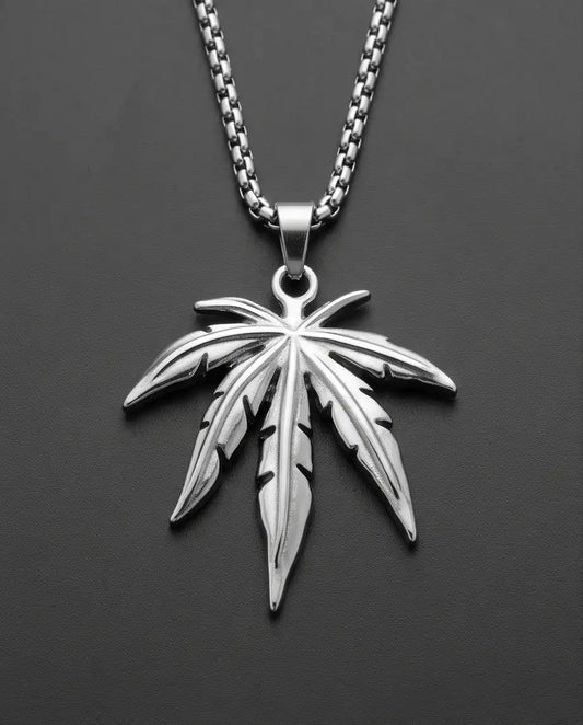 Silver Leaf Pendant Cord Necklace