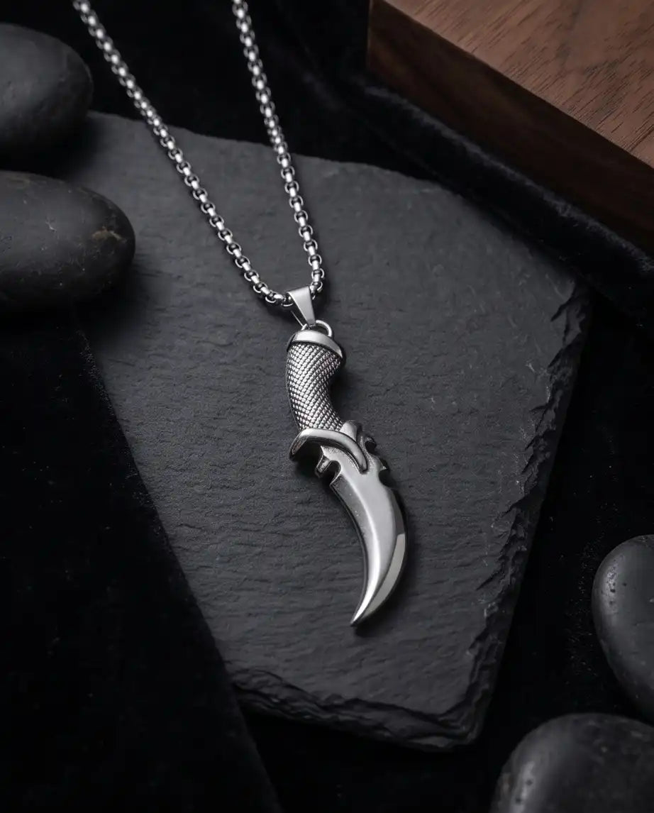 Curved Tactical Dagger Knife Pendant Box Chain
