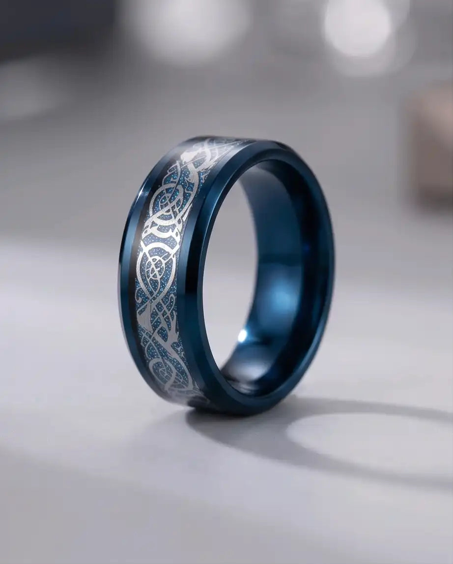 Blue Dragon Celtic Inlay Band Ring