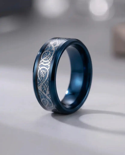 Blue Dragon Celtic Inlay Band Ring