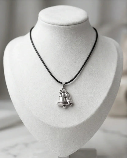Silver Double Bells Ribbon Pendant Necklace