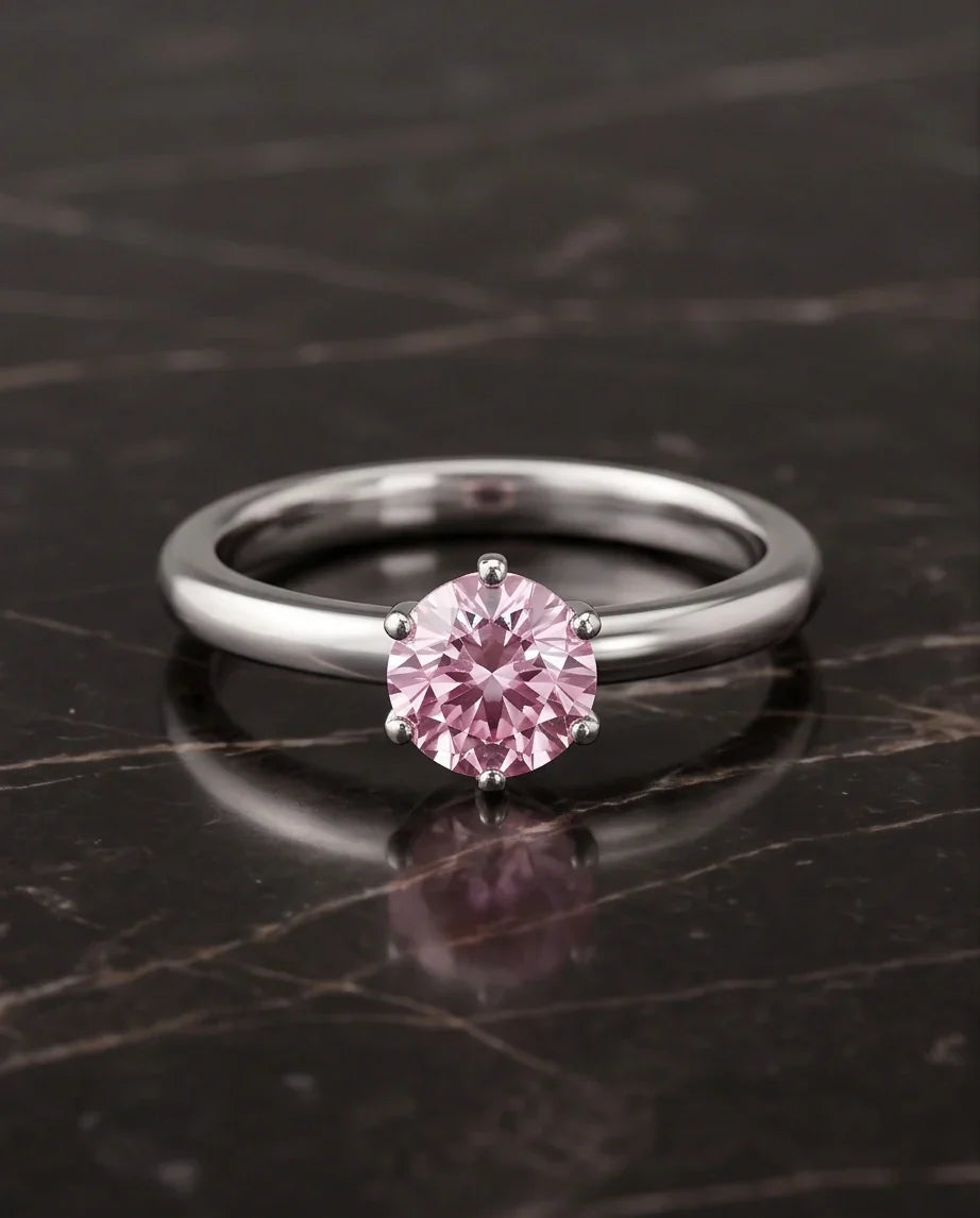 Sterling Silver Round-Cut Pink Diamond Solitaire Ring