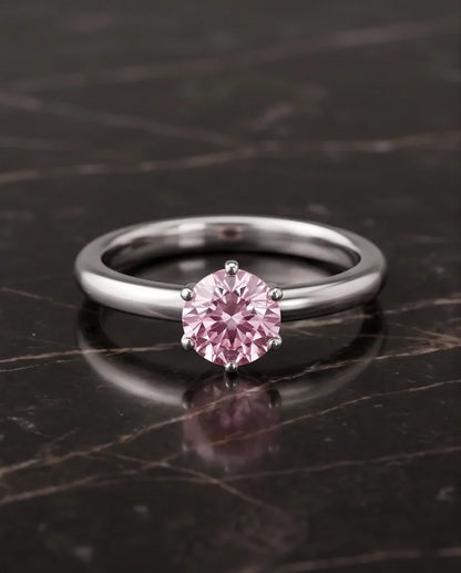 Sterling Silver Round-Cut Pink Diamond Solitaire Ring