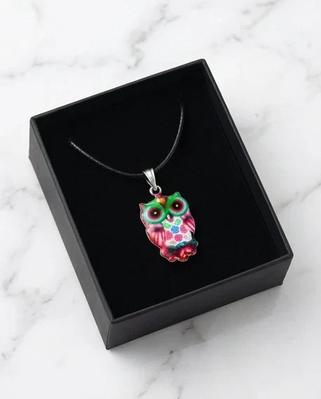 Vibrant Kaleidoscope Owl Totem Pendant Necklace