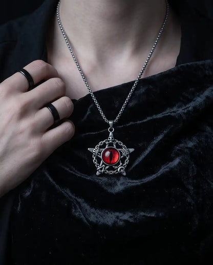 Red Dragon Eye Pentagram Occult Pendant Box Chain