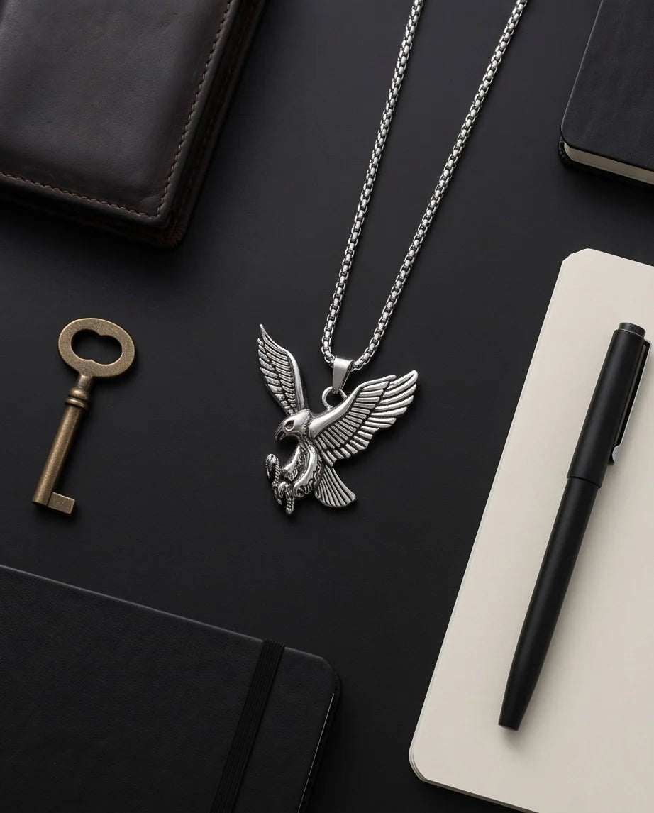 Silver Soaring Eagle Pendant Necklace
