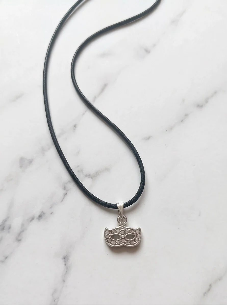 Silver Masquerade Mask Pendant Necklace