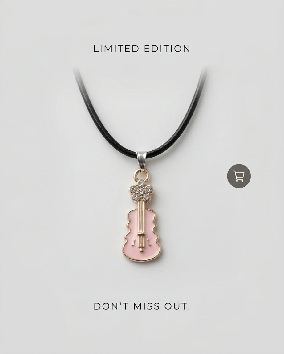 Gold and Pink Enamel Violin Necklace
