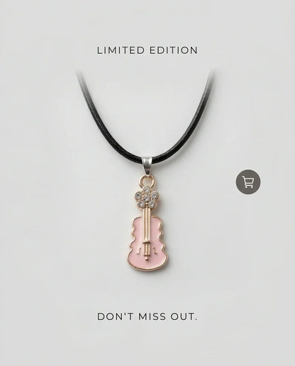 Gold and Pink Enamel Violin Necklace