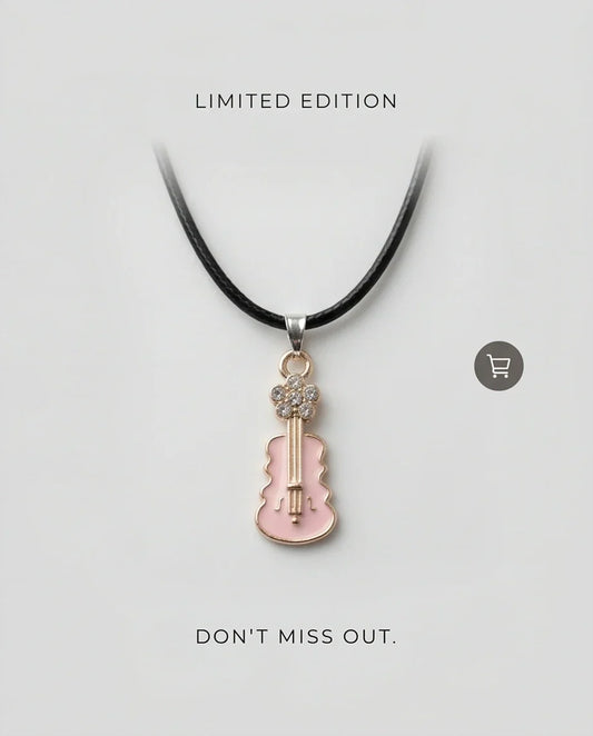 Gold and Pink Enamel Violin Necklace