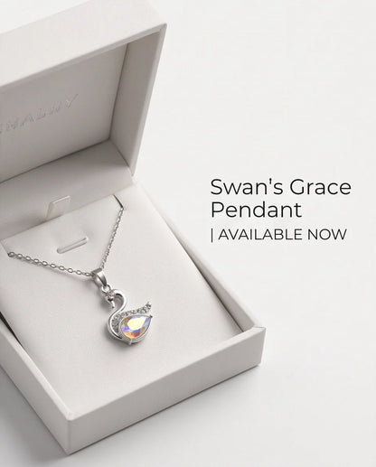 Silver Opaline Crystal Swan Pendant Necklace