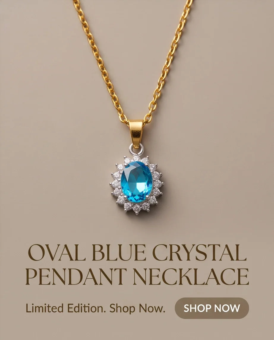 Silver Aquamarine Blue Oval Halo Medallion Pendant Necklace