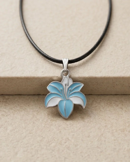 Serene Blue and White Lily Enamel Pendant Necklace