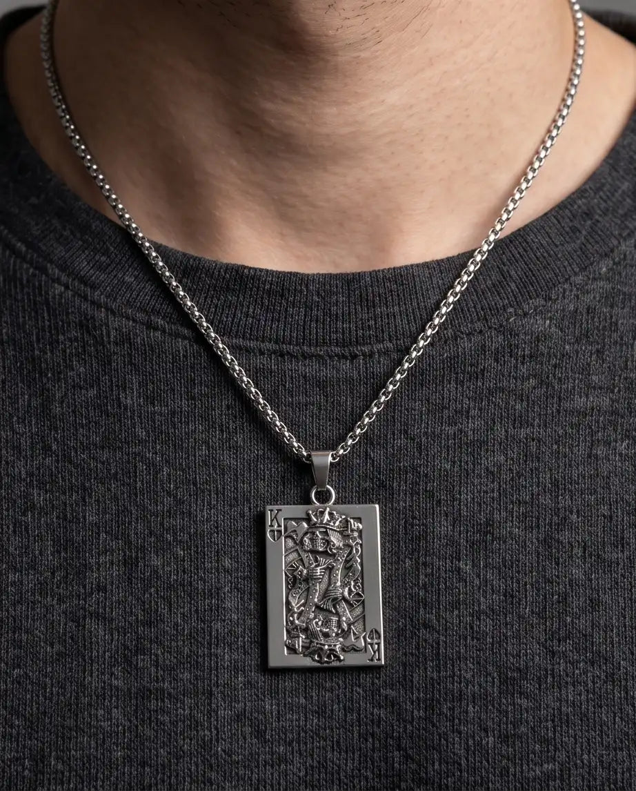 Gothic Skeleton King Card Pendant Box Chain