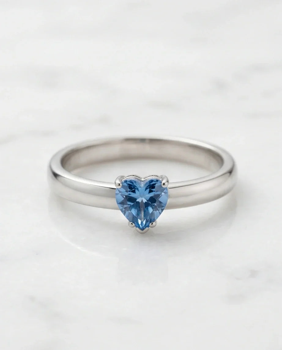 Sterling Silver Heart-Cut Blue Topaz Solitaire Ring