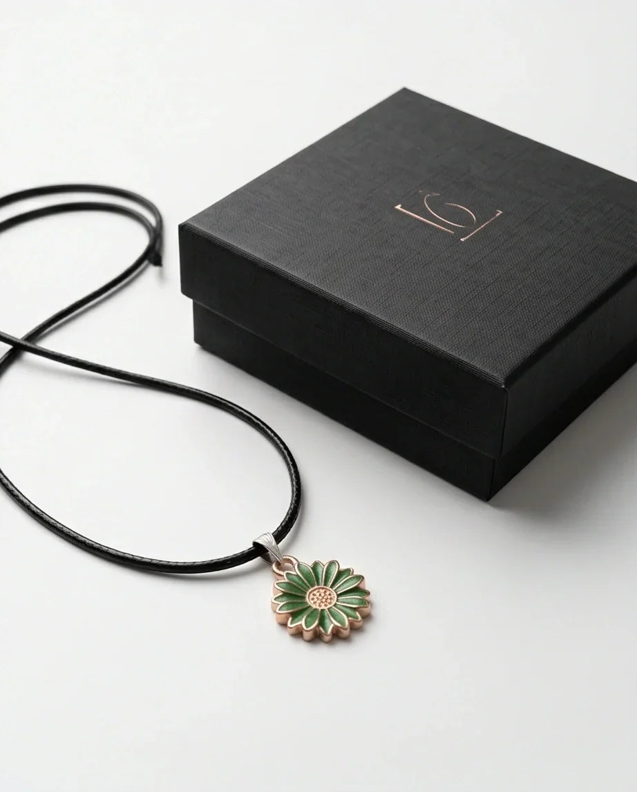 Gold and Green Daisy Pendant Necklace