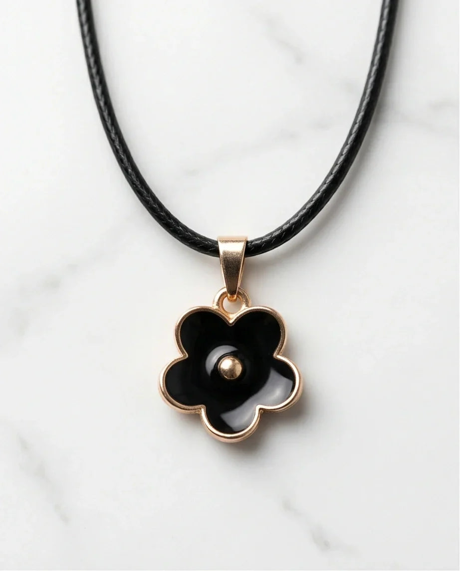 Gold and Black Minimalist Flower Necklace