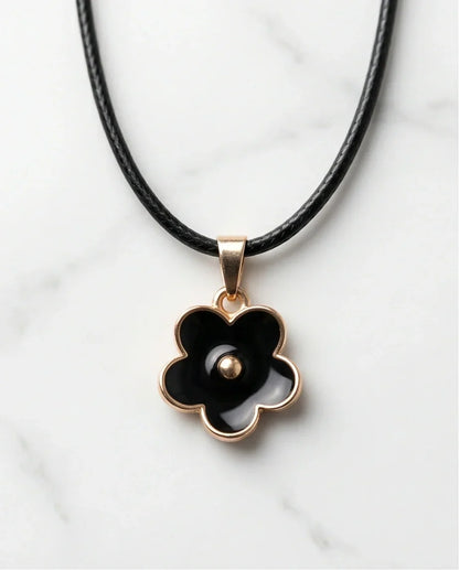 Gold and Black Minimalist Flower Necklace