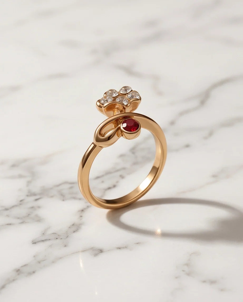 Crystal Flower & Ruby Accent Bow Ring