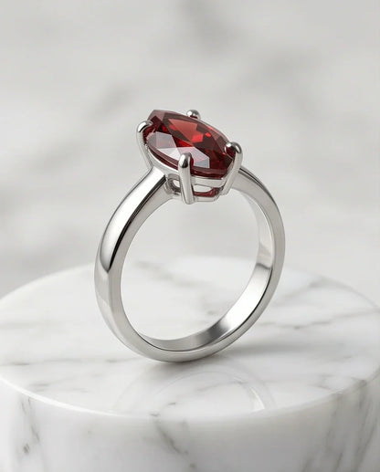 Sterling Silver Marquise-Cut Amber Carnelian Solitaire Ring