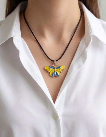 Blue & Yellow Butterfly Cord Necklace