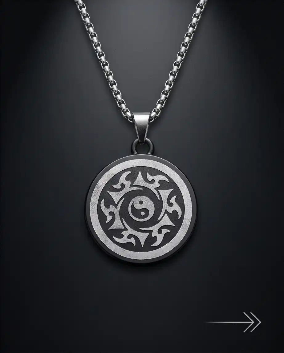 Yin Yang Tribal Sun Medallion Pendant Box Chain