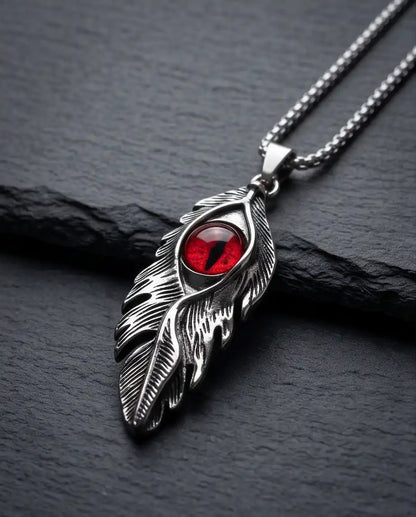 Red Dragon Eye Feather Pendant Box Chain