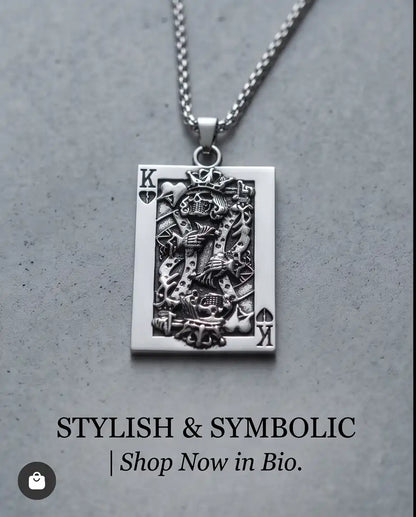 Gothic Skeleton King Card Pendant Box Chain